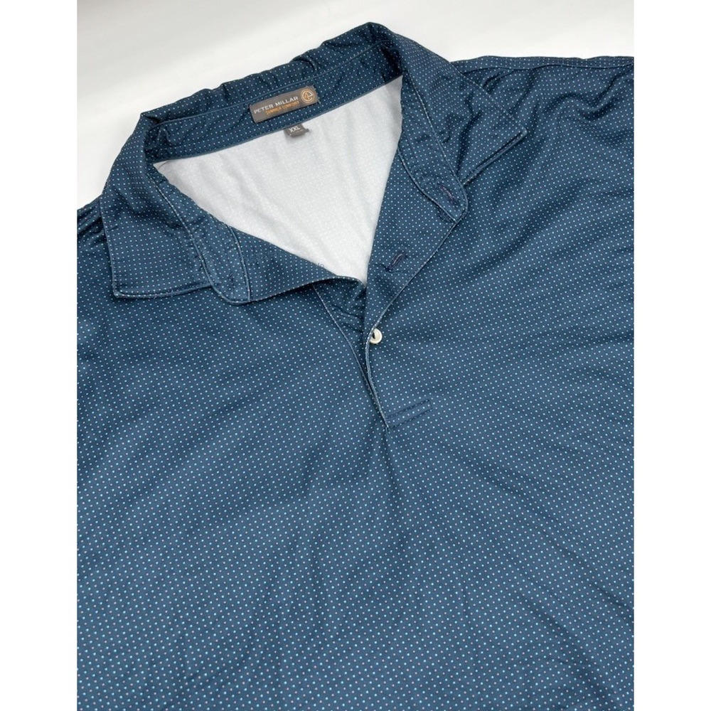 Peter Millar Men's XXL Summer Comfort Polyester Blue Polka Dot Polo